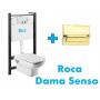Комплект инсталляция, клавиша золотая и подвесной унитаз Roca Dama Senso, микролифт, 893104090 + 8901170B1DO